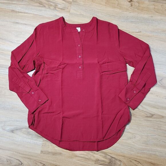 🔺️Old Navy Red Rayon Popover Long Sleeve Top Large - Picture 1 of 9
